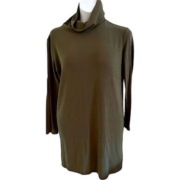 Long Sleeve Mockneck Midi Knit Dress Olive green Size Large - Picture 1 of 3